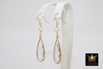 Long Dangle Earrings, Freshwater Pearl, 14 K Gold Ear Wires - A Girls Gems